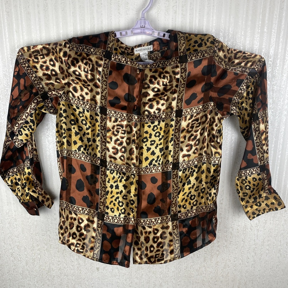 Martinique Women's Blouse Shirt Career‎ Cheetah Print Dressy Top Size 10